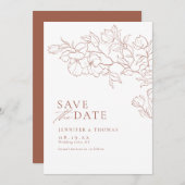 Elegant hand getrokken florale terracotta bruiloft save the date (Voorkant / Achterkant)