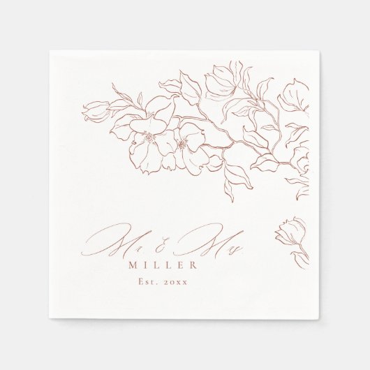 Elegant hand getrokken florale terracotta bruiloft servet (Voorkant)