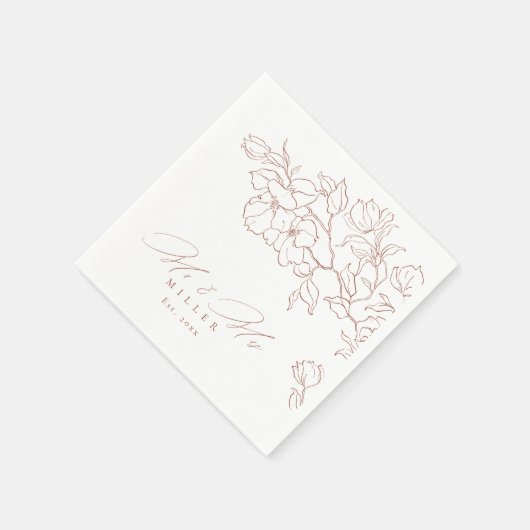 Elegant hand getrokken florale terracotta bruiloft servet (Hoek)