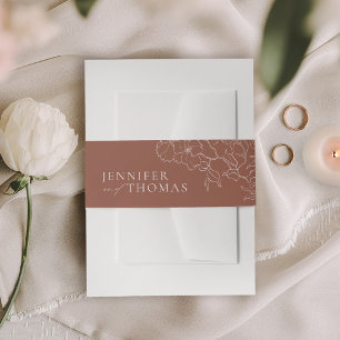 Elegant hand getrokken florale terracotta bruiloft uitnodigingen wikkel