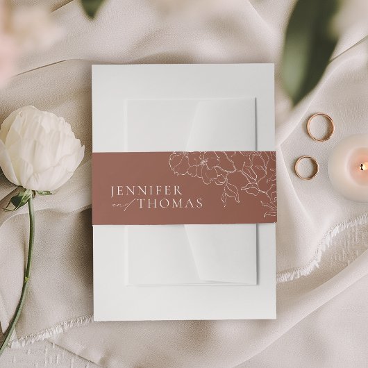 Elegant hand getrokken florale terracotta bruiloft uitnodigingen wikkel