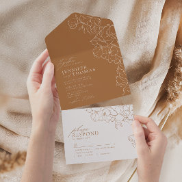 Elegant hand-getrokken gouden valbruiloft all in one uitnodiging