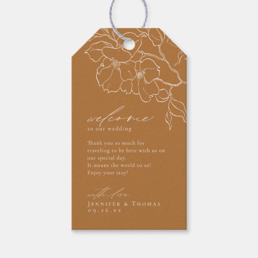 Elegant hand-getrokken gouden valbruiloft cadeaulabel (Voorkant)