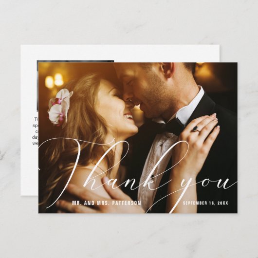 Elegant hand kalligrafie Foto's Weddenschap Bedank Briefkaart (Voorkant / Achterkant)