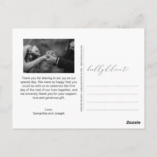 Elegant hand kalligrafie Foto's Weddenschap Bedank Briefkaart (Achterkant)