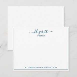 Elegant hand Letterblauw adres Notitiekaartje