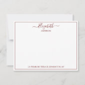 Elegant hand Lettered Burgundy Name Address Note Notitiekaartje (Voorkant)
