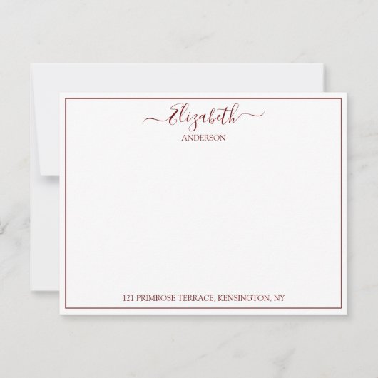 Elegant hand Lettered Burgundy Name Address Note Notitiekaartje (Voorkant)