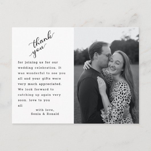 Elegant Hand Lettered Photo Wedding Bedankt Briefkaart (Voorkant)