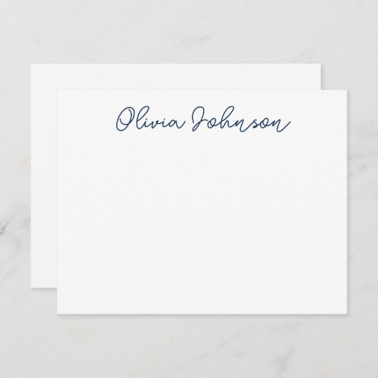 Elegant Hand Lettered Script Navy White Note Kaart Notitiekaartje (Voorkant / Achterkant)