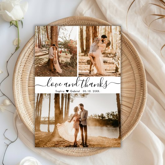 Elegant Hand Lettered Wedding 3 Foto Collage Bedankkaart