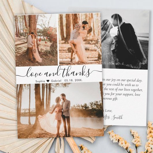 Elegant Hand Lettered Wedding 3 Foto Collage Bedankkaart