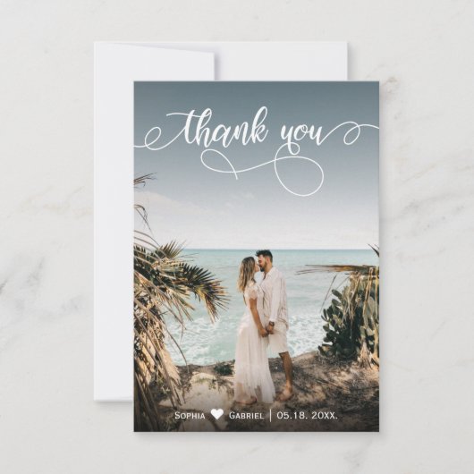 Elegant Hand Lettered Wedding Foto Hartelijk dank Bedankkaart (Voorkant)