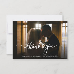 Elegant Hand-Lettered Wedding Photo Love Heart Bedankkaart