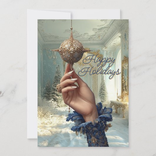 Elegant Hand & Ornament Holiday Card Feestdagenkaart (Voorkant)