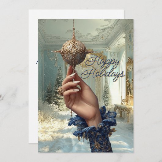 Elegant Hand & Ornament Holiday Card Feestdagenkaart (Voorkant / Achterkant)
