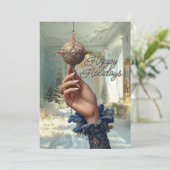 Elegant Hand & Ornament Holiday Card Feestdagenkaart (Staand voorkant)