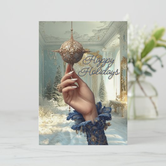 Elegant Hand & Ornament Holiday Card Feestdagenkaart (Staand voorkant)