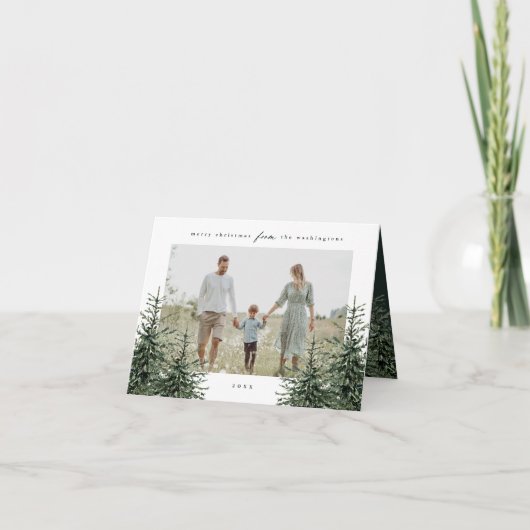 Elegant Hand-painted Pine Tree Photo Christmas Feestdagen Kaart (Voorkant)