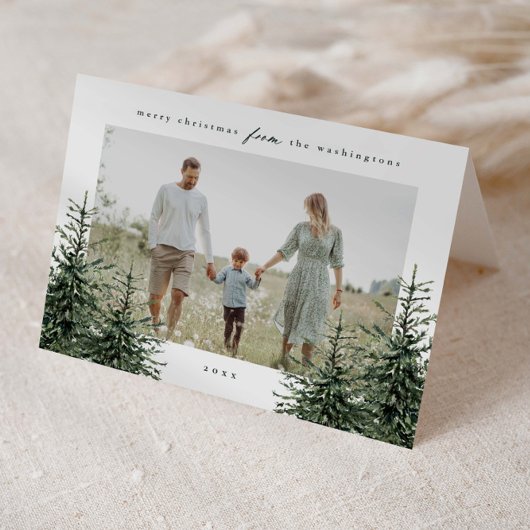 Elegant Hand-painted Pine Tree Photo Christmas Feestdagen Kaart