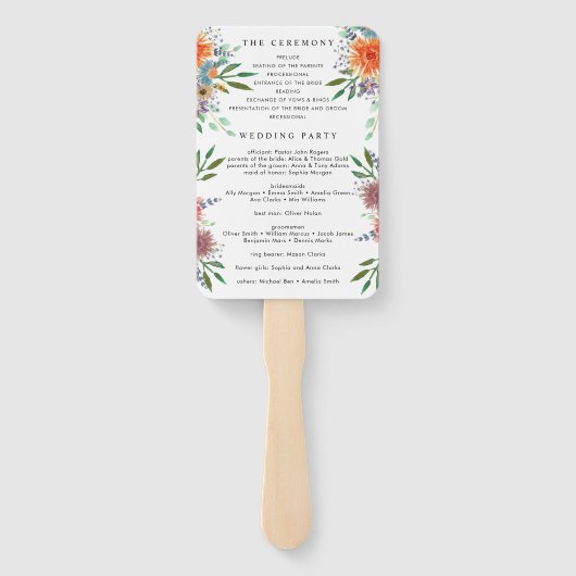 Elegant Hand Painted Waterverf Wedding Programme Handwaaier (Achterkant)