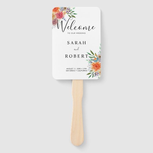 Elegant Hand Painted Waterverf Wedding Programme Handwaaier (Voorkant)