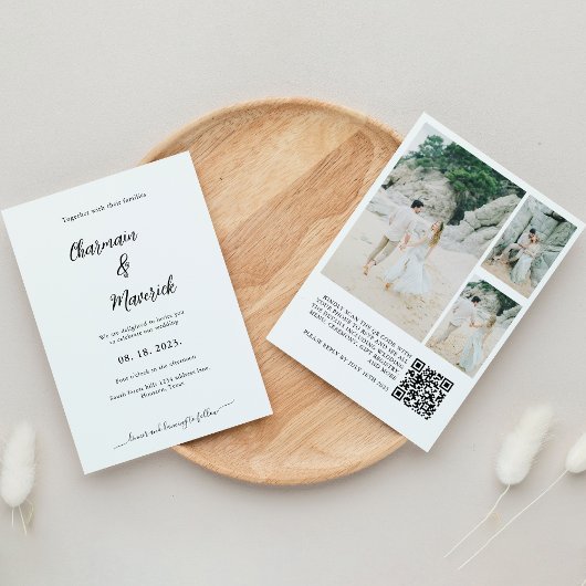 Elegant hand Schriftelijk script foto QR Code Wedd Kaart