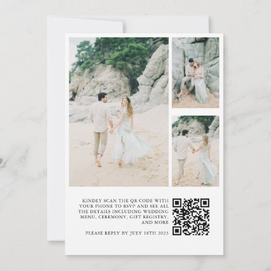 Elegant hand Schriftelijk script foto QR Code Wedd Kaart (Achterkant)