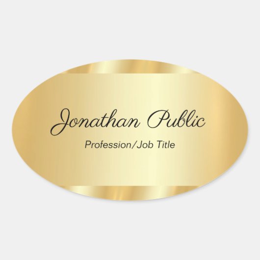 Elegant Hand Script Glamorous Template Gold Ovale Sticker (Voorkant)
