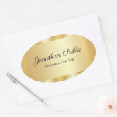 Elegant Hand Script Glamorous Template Gold Ovale Sticker (Envelop)