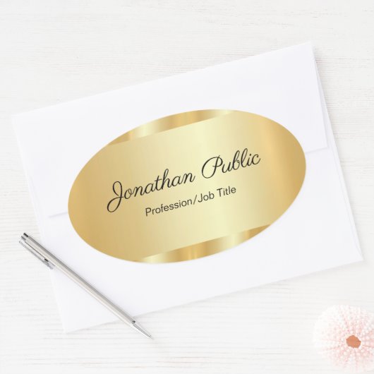 Elegant Hand Script Glamorous Template Gold Ovale Sticker (Envelop)