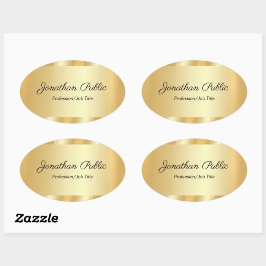 Elegant Hand Script Glamorous Template Gold Ovale Sticker (Vel)