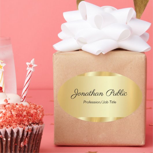 Elegant Hand Script Glamorous Template Gold Ovale Sticker (Feest)