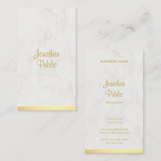 Elegant hand Script Name Gold Marble Modern Visitekaartje (Voorkant / Achterkant)