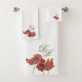 Elegant Handbeschilderd Rode papaver Monogram Inho Bad Handdoek (Insitu)
