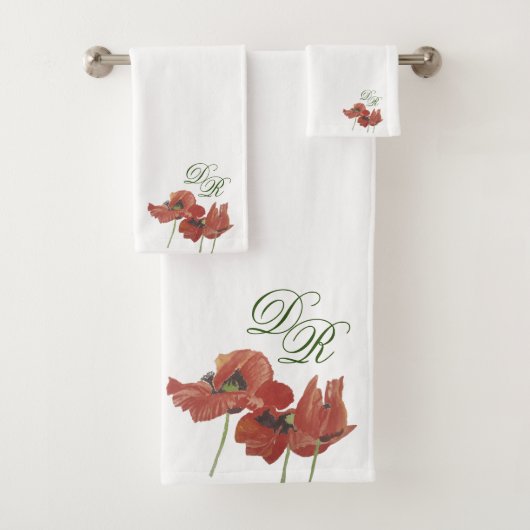 Elegant Handbeschilderd Rode papaver Monogram Inho Bad Handdoek (Insitu)