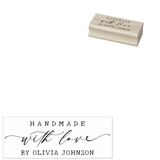 Elegant handgemaakt met liefde script gepersonalis rubberstempel (Gestempeld)