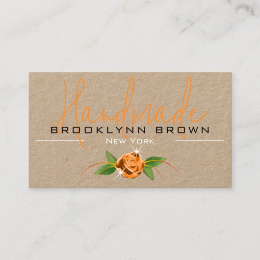 Elegant Handgemaakt Roos Flower Sinaasappel Visitekaartje (Voorkant)