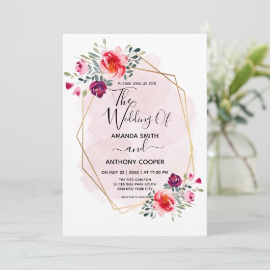 Elegant handgemaakte waterverf bloemuitnodiging kaart (Staand voorkant)