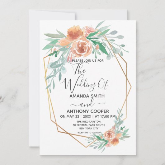 Elegant handgemaakte waterverf bloemuitnodiging kaart (Voorkant)