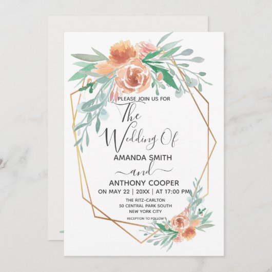Elegant handgemaakte waterverf bloemuitnodiging kaart (Voorkant / Achterkant)