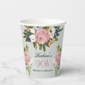 Elegant handgeschilderd Bloemen 90ste verjaardagsf Papieren Bekers (Achterkant)
