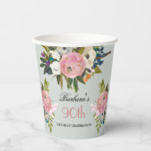 Elegant handgeschilderd Bloemen 90ste verjaardagsf Papieren Bekers (Voorkant)