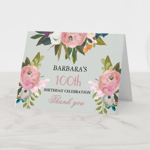 Elegant handgeschilderd bloemmotief 100ste verjaar bedankkaart