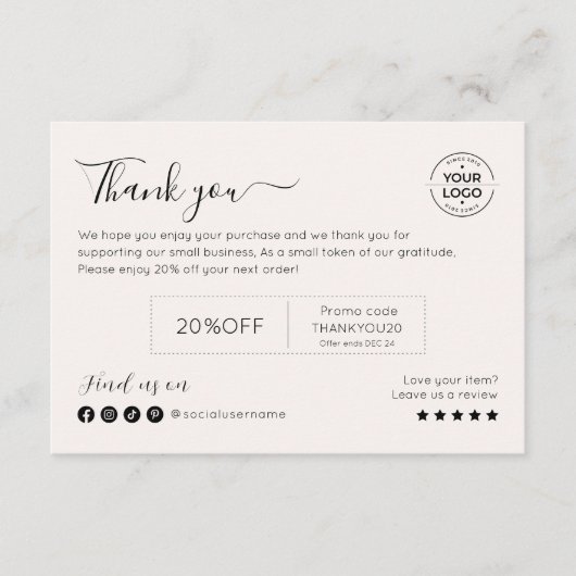 Elegant handgeschreven bedrijf Bedankt Korting (Voorkant)