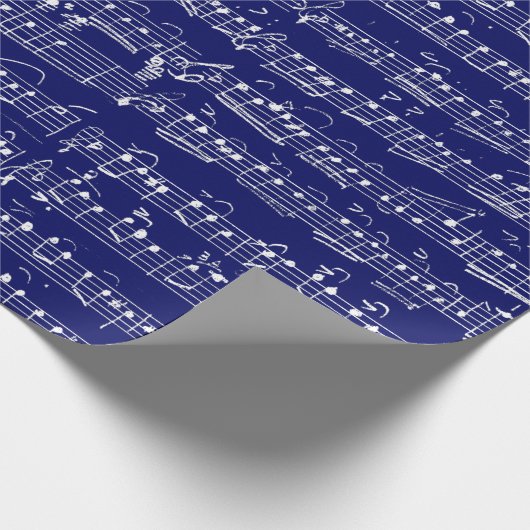 Elegant  handgeschreven blad Muzieknoten marine Cadeaupapier (Hoek)