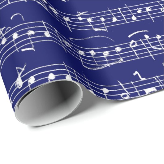 Elegant  handgeschreven blad Muzieknoten marine Cadeaupapier (Rol Hoek)