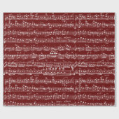 Elegant handgeschreven blad Muzieknoten Rood Cadeaupapier (Vlak)