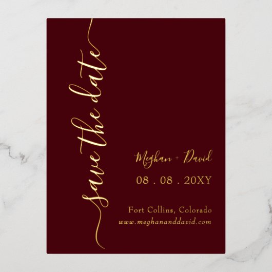 Elegant Handgeschreven Bourgundy slaat de datum op Folie Uitnodiging Briefkaart (Voorkant)