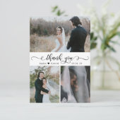 Elegant handgeschreven bruiloft foto collage bedankkaart (Staand voorkant)